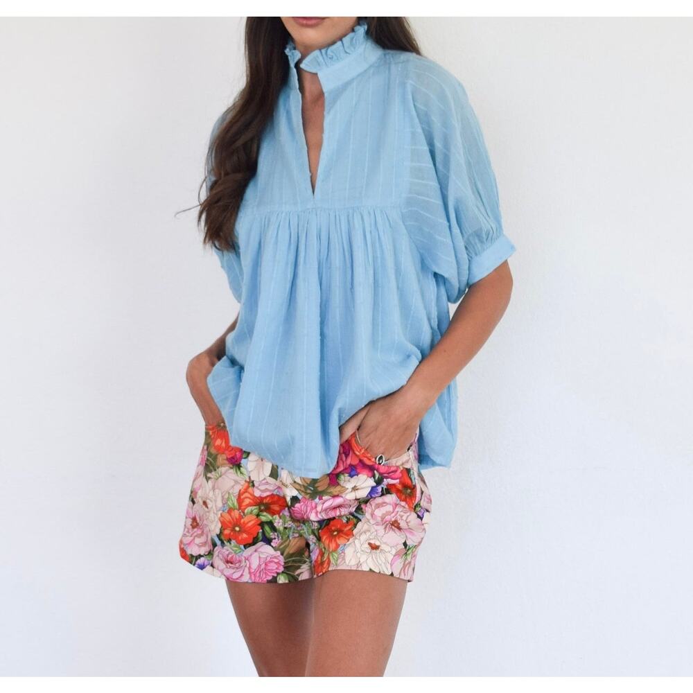 Never A Wallflower High Neck Top Air Blue Stripe Medium Preppy
